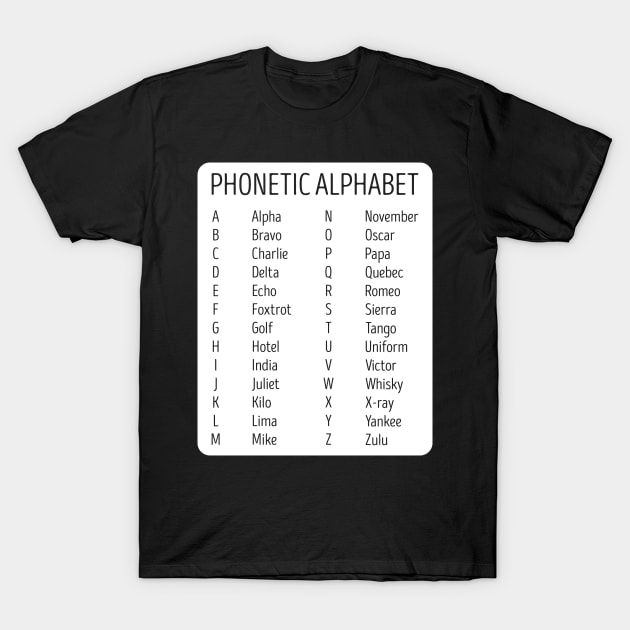 Airplane Pilot Air Traffic Controller Phonetic Alphabet T-Shirt by Tom´s TeeStore